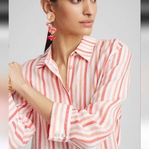 Chico's Coral and White Striped Button Down Shirt